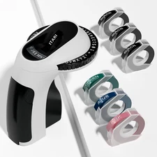 3D Embossing Label Maker with 6 Color Label Tapes 3/8" for Dymo Omega Xpress