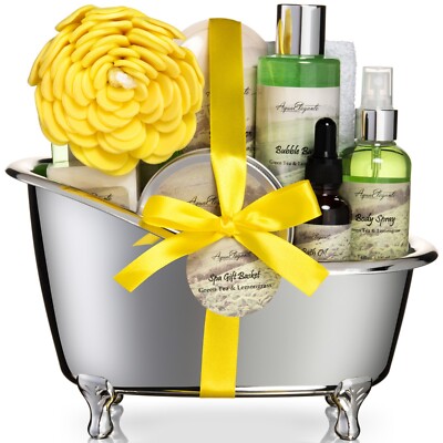 Luxury Spa Gift Set For Women (Aqua Elegante) - Basket of Green Tea & Lemongrass