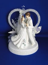 New Elegant Wedding Dancing Couple Caketopper,  Crystal Heart, white decor #250