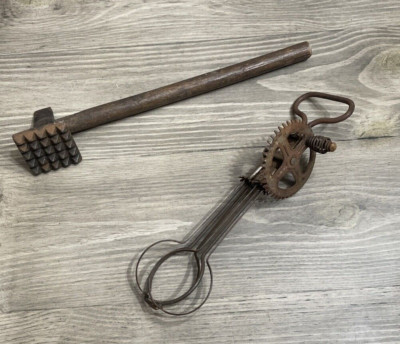 Vintage metal double beater hand mixer and meat tenderizer