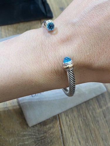 USADO David Yurman Plata Esterlina TOPACIO AZUL Y ORO 14K 5 mm PUÑO PEQUEÑO - Imagen 4 de 20