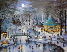The WINTER CAROUSEL PARTY Karl Doerflinger SIGNED Print ROGER WILLIAMS PARK, RI