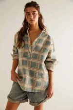 Free People We The Free Arizona Sky Pullover Top In Plaid XS 2 Women's NEW 38572