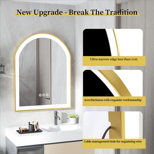 Gold Aluminum Frame Front-lit Bathroom Vanity Mirror Dimmable Shatterproof Defog - 第 10/14 張圖片