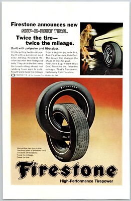 1969 Firestone Tires Sup-R-Belt Built With Polyester & Fiberglass Print Ad
