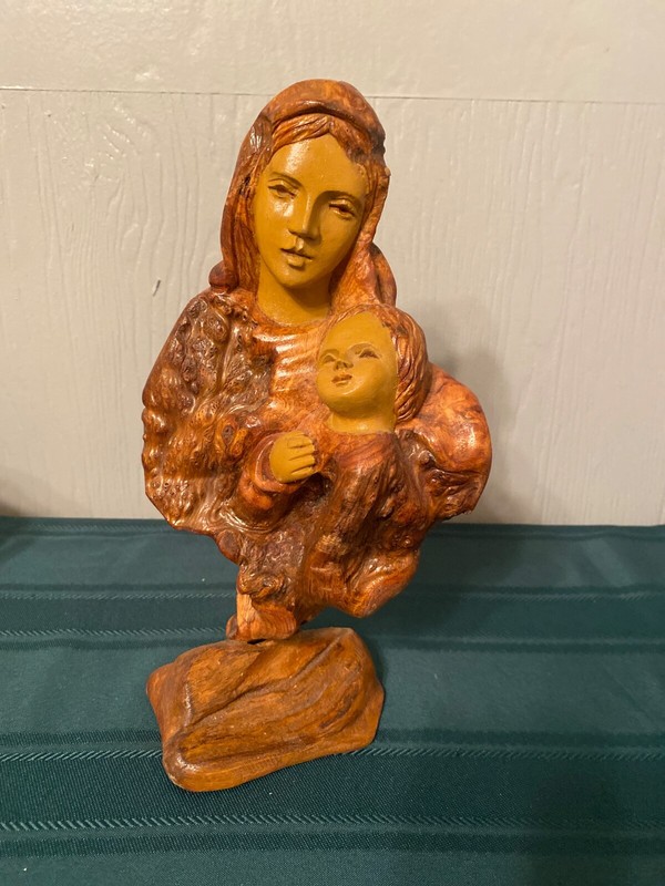 Vintage Hand Carved Wooden Madonna and Child Jesus Driftwood Sculpture 12”