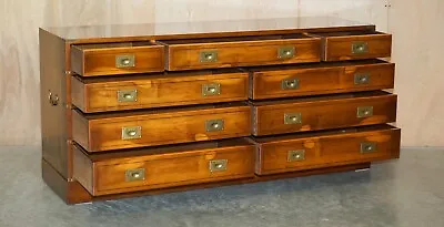 Buy FINE ANTIQUE BURR & BURL WALNUT MILITARY CAMPAIGN SIDEBOARD BANK OF DRAWERS