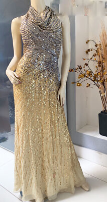 alberto makali gold dress Alberto Makali Gold Sequin Evening Gown The Wigtown Emporium