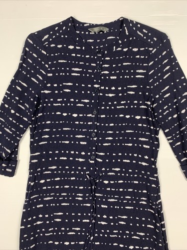 JACQUI E Stretch Navy Blue White Dot Button Dress 3/4 Sleeve Size 6 XS - Picture 4 of 8