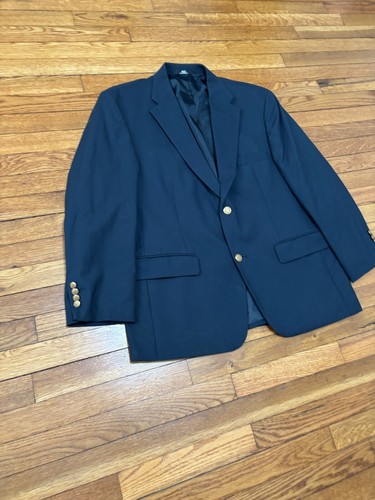 Giacca blazer uomo Haggar taglia 44S blu navy 2 bottoni oro lana peggiorata cappotto sportivo - Foto 3 di 6