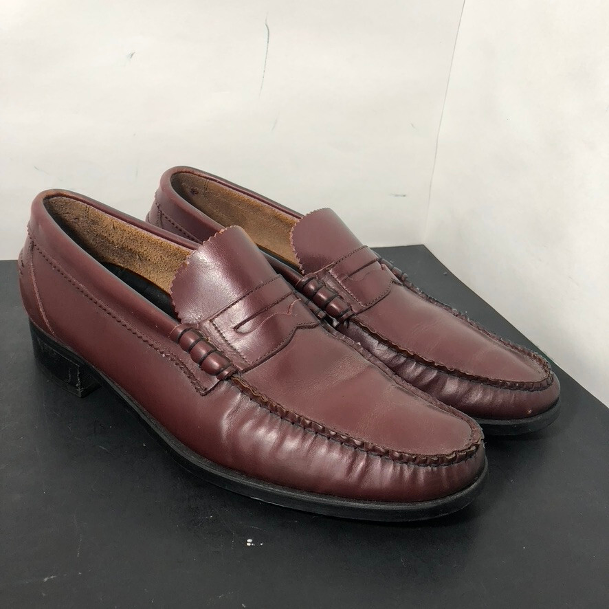 Vtg FLORSHEIM Men 8 Burgundy Leather Slip on Penny Loafer  display picture 2