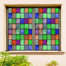 3D Green Square ZHUA537 Window Film Print Sticker Cling Stained Glass UV