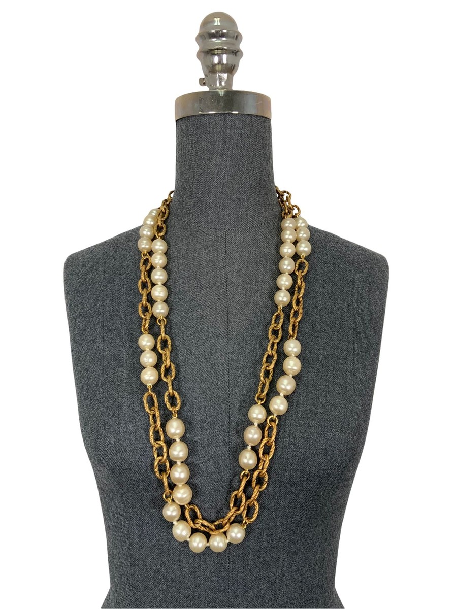 【VINTAGE HOLLYWOOD】Pearl Chain Necklace_VH2478NE002M Chanel Vintage 1993 Faux Pearl Chunky Chain Link Necklace | eBay