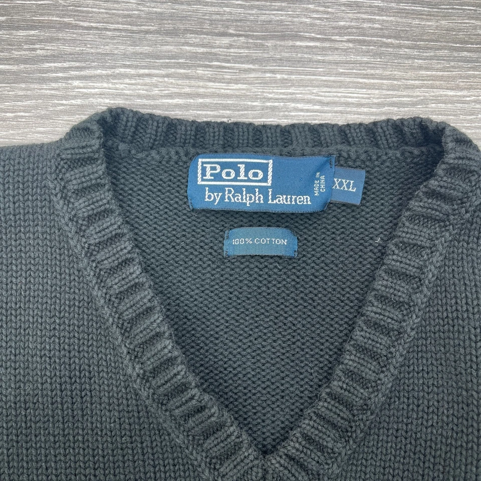 Polo Ralph Lauren свитер жилет мужской XXL черный V шеи вязаный гольф опрятный винтажный - Изображение 3 из 4