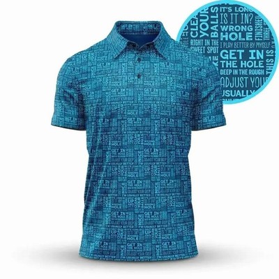 Funny Golf Polo Shirt Men Blue Novelty Slang Print Breathable Casual