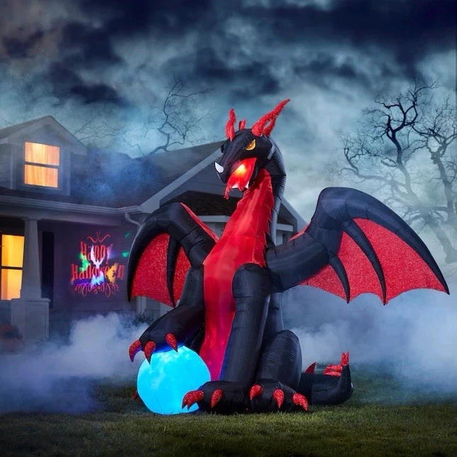 Gemmy 9ft Animated Fire & Ice Dragon Inflatable Halloween Rare 74365