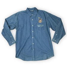 Vintage 90s Looney Tunes Long Sleeve Denim Shirt Taz Size Large