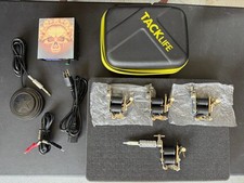 Lot of 4 Tattoo Machines Coil Type - 1 Used Cleaned - 3 New - Power Supply