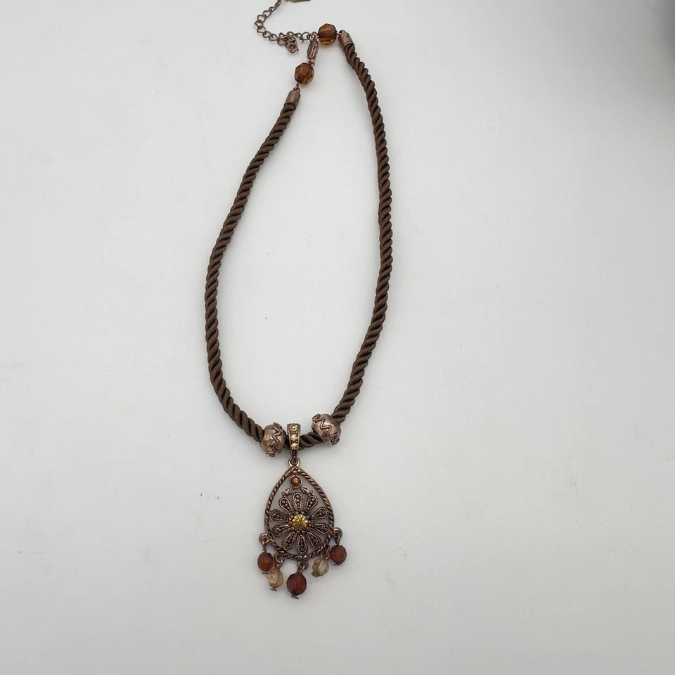 Collar De Colección 1928 Estrás Tono Oro Rosa Cordón Marrón Renacimiento Victoriano Otoño Foto 2 de 4