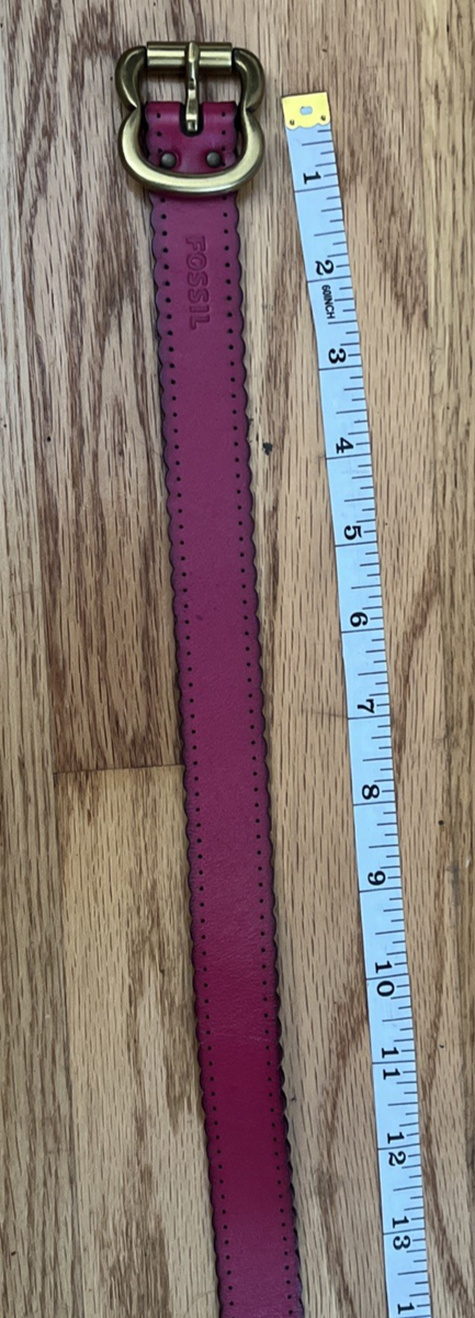 Fossil Womens Belt Magenta Pink Leather Scalloped Edge Brass  display picture 3