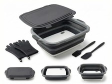 Collapsible BBQ Prep Tub with Lid  Cutting Board 16L - XL Meat Marinating Ba...