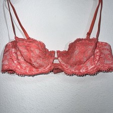Vintage Fredericks Of Hollywood Bra 36B Womens Pink Lace Underwired Sheer No Pad