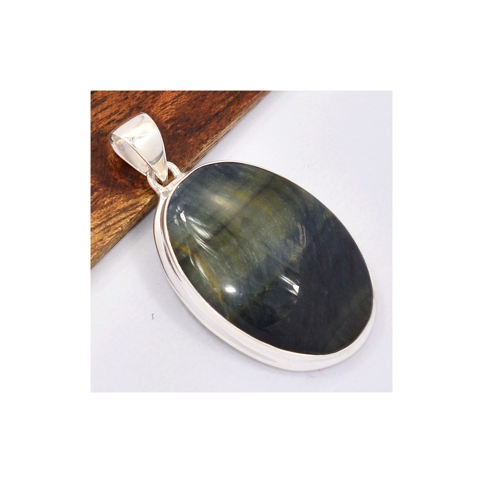 Pendentif Oeil de Tigre bleu rond SK37.11, cadeau idéal en argent véritable