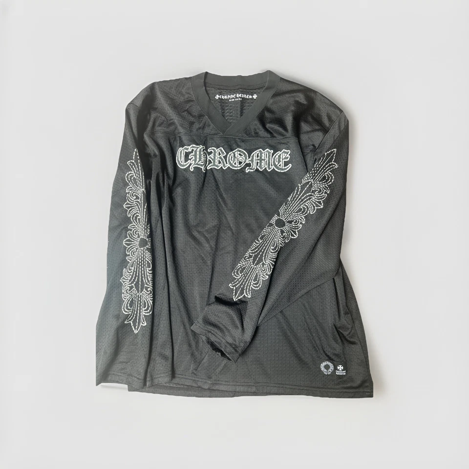 Jersey manga larga de calentamiento de malla Chrome Hearts en negro Foto 4 de 4