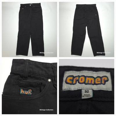 Rare HUF Cromer Black Skateboard Denim Jeans Pants Baggy Tapered Skating Size 32