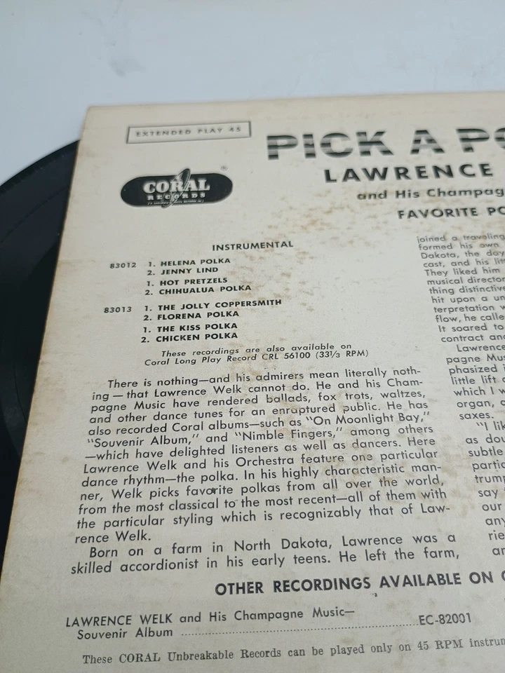 Lawrence Welk - Pick A Polka - Coral - CRL 56100 VG+ Extended Play 45 2 45's - Image 4 of 4