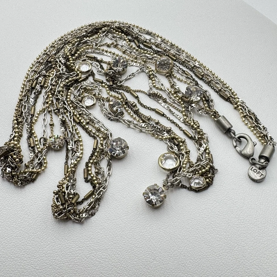 Collar Ann Taylor Loft Multi Cadena Oro Tono Plata Vidrio Facetado Estrás Foto 3 de 4