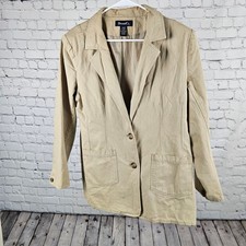 Denim Co Womens Large Tan Cotton Canvas Blazer Jacket Khaki Two Button Lined