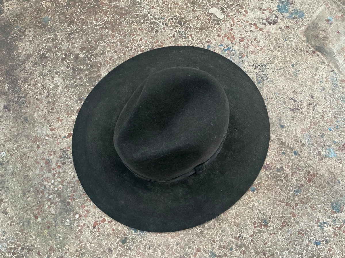 Sombrero Fedora Vintage Ala Ancha Fieltro Piel Vino Negro Talla 7-1/8
