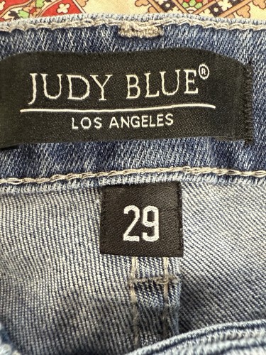 Pantalones de mezclilla elásticos Judy Blue calce relajado para mujer 29 desgastados blanqueadores salpicaduras - Imagen 3 de 10