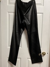 MODA International Women's Genuine Leather Black Lined Dress Pants Straight Leg