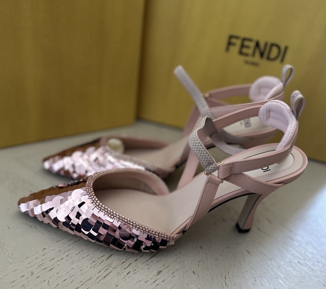New $1190 Fendi Colibri Lite Pailette Sequin Slingback Pumps Baby Pink 7 US/37 E thumbnail 2