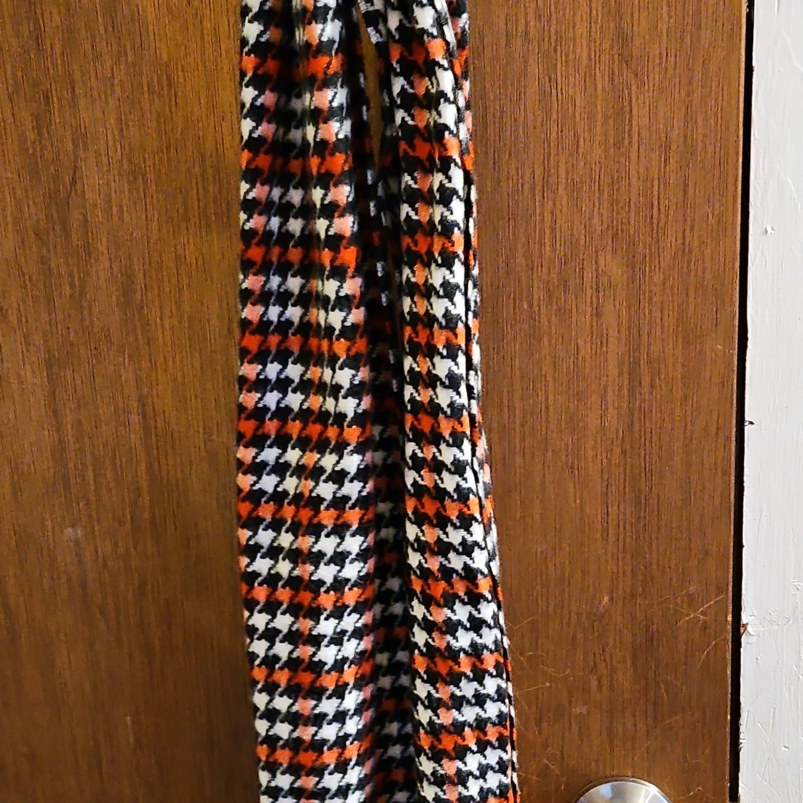Multicolor Knit Houndstooth Rectangle Scarf Black White Orange for Women