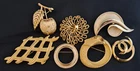 Vintage Crown Trifari Gold Tone Statement Brooches Costume Jewelry Lot of 7