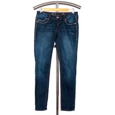 Seven7 Women's Y2K Low Rise Skinny Jeans SZ 28 Dark Wash Blue Denim Rhinestones