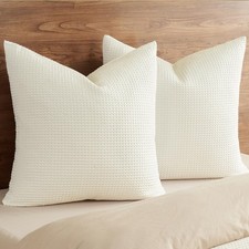 PHF 100 Cotton Waffle Weave Euro Shams 26x26 No Filling 2 Pack Cream Home Decor