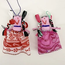 2 Mexican Handmade Rag Doll Ornaments with Traditional Dress 4" Assorted Colors