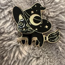 Black Cat Enamel Pin Witch Hat Kitty Broom Kitten Brooch Cat Lady Gift Gothic