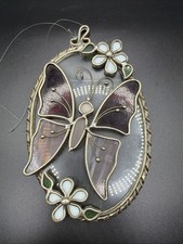 Vintage Lavender Flower Butterfly Stain Art Glass Window Hanging Sun Cather