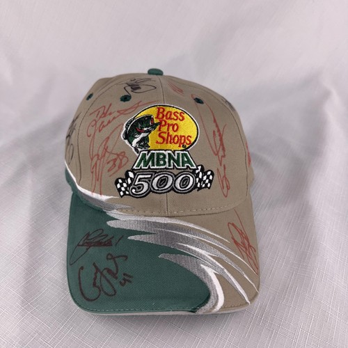 Vintage Bass Pro Shops MBNA 500 Hat Mens One Size Beige NASCAR Multi Signed 2003