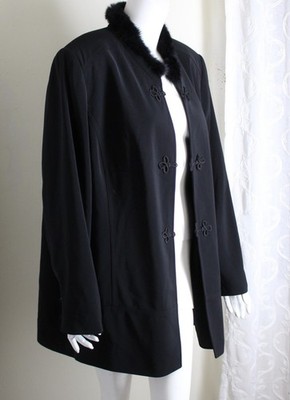 AS IS Samoon 50 US 20 1X Asian Fur Trim Flowing Crepe Dress Career Coat Jacket
