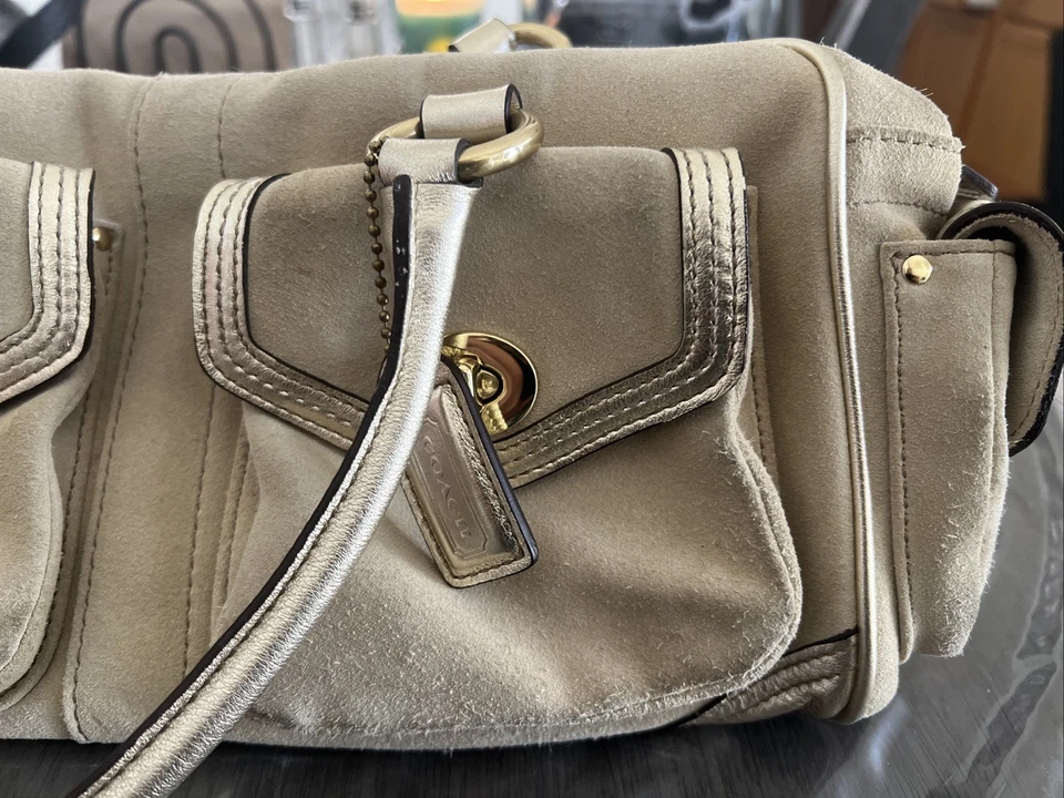 Bolso de Hombro COACH 3681 Legacy Turnlock Beige Gamuza Cuero De Colección De Japón Foto 3 de 4