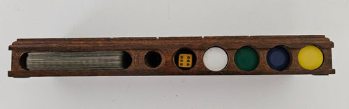 Drueke Dark Hardwood Cribbage Board Model No. 042 Cards Pegs Chips Dice Storage - Afbeelding 3 van 20