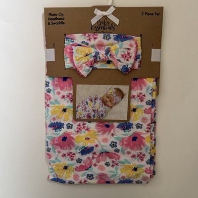 NEW (0-3M) Swaddle Blanket and Headband Set Floral Baby Gift | Baby Essentials