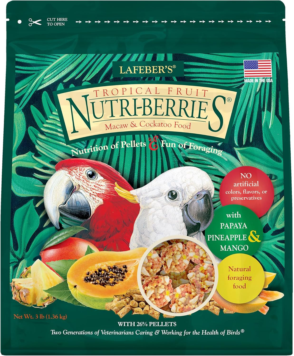 Tropical Fruit Nutri-Berries Pet Bird Food, Made with Non-Gm