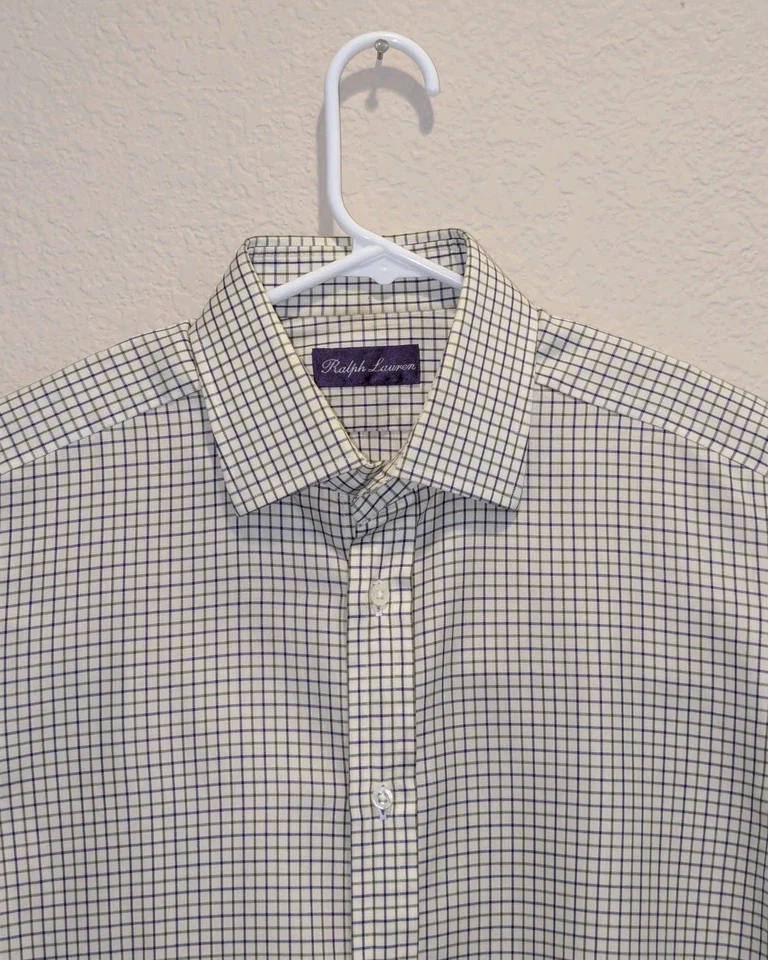 Ralph Lauren Purple Label Dress Shirt Mens Purple Green Check LS Spread - 15.5 - Image 2 of 4